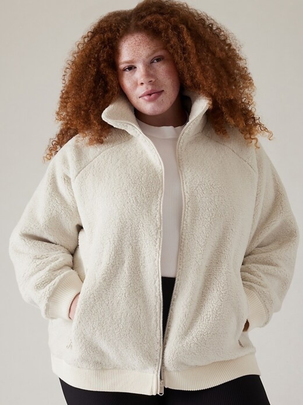 Athleta Cream Sherpa Zip Mockneck